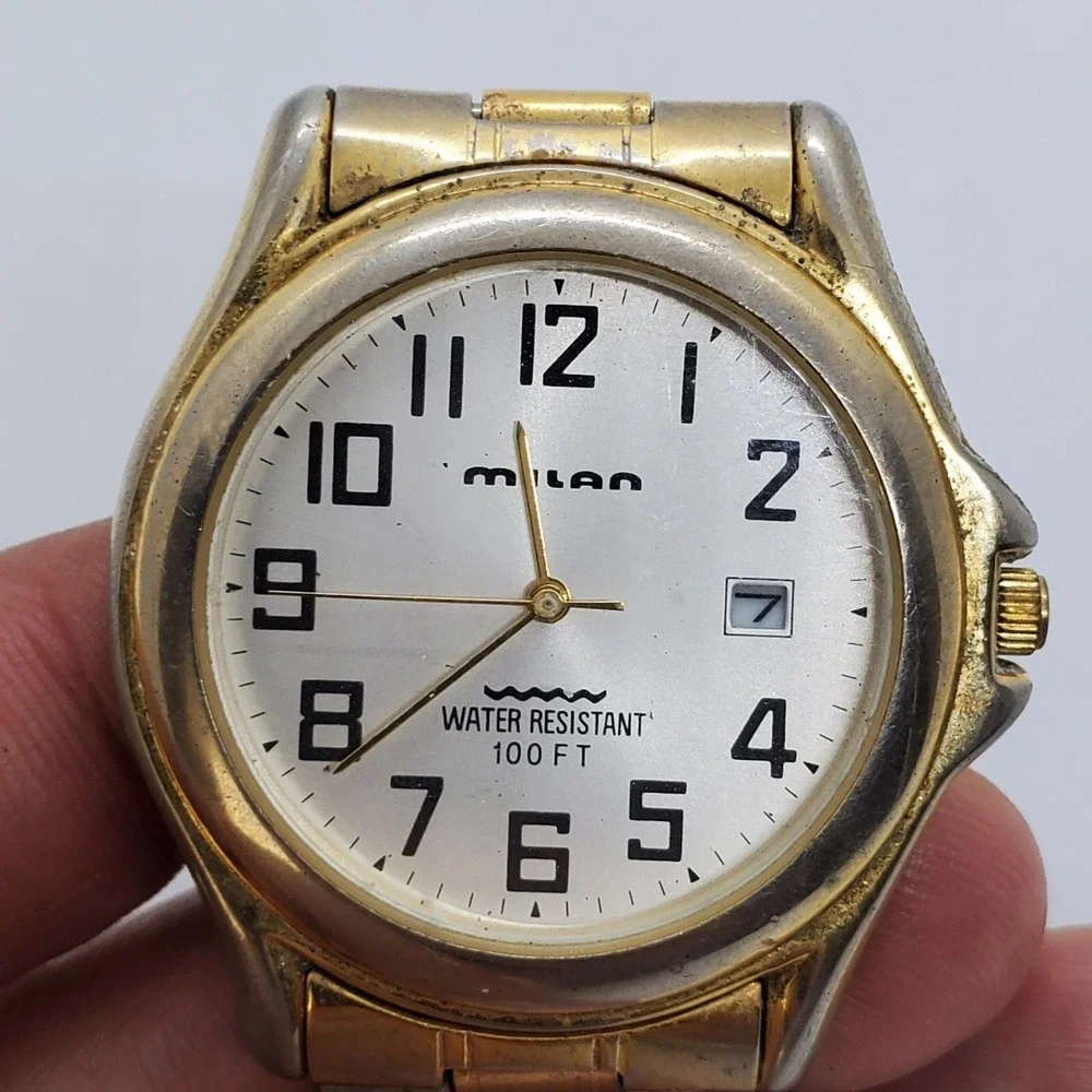 VTG‎ Milan Men's Watch 42MM Gold Dial Date Gold Bracelet Band 7.5